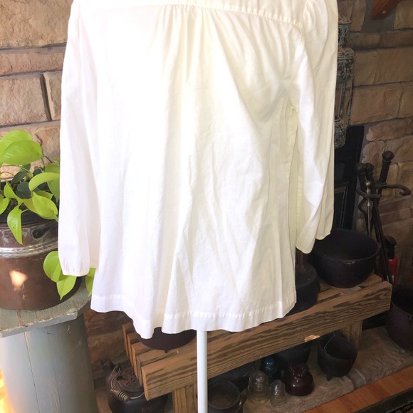 METRO 7 SIZE LARGE WHITE 3/4 SLEEVE TOP CROCHET LACE ON CHEST PLEATED FRONT - Picture 5 of 6